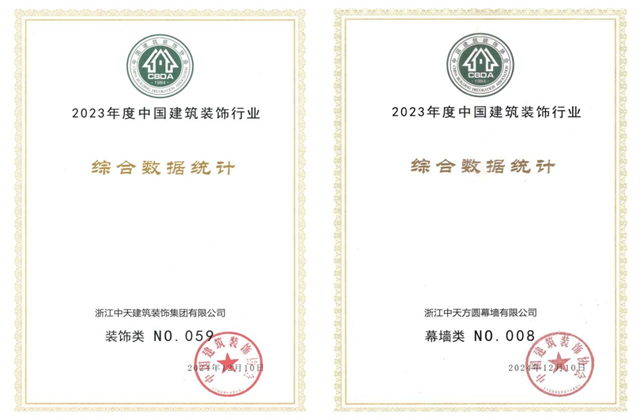 伟德国际1949装饰集团位列2023年度中国建筑装饰企业百强59位、幕墙百强第8位